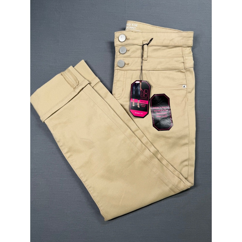 NWT Capri Crop Cuffed Khaki Tan Pants Jeans Womens Junior Sz 11 Mid-Rise Skinny